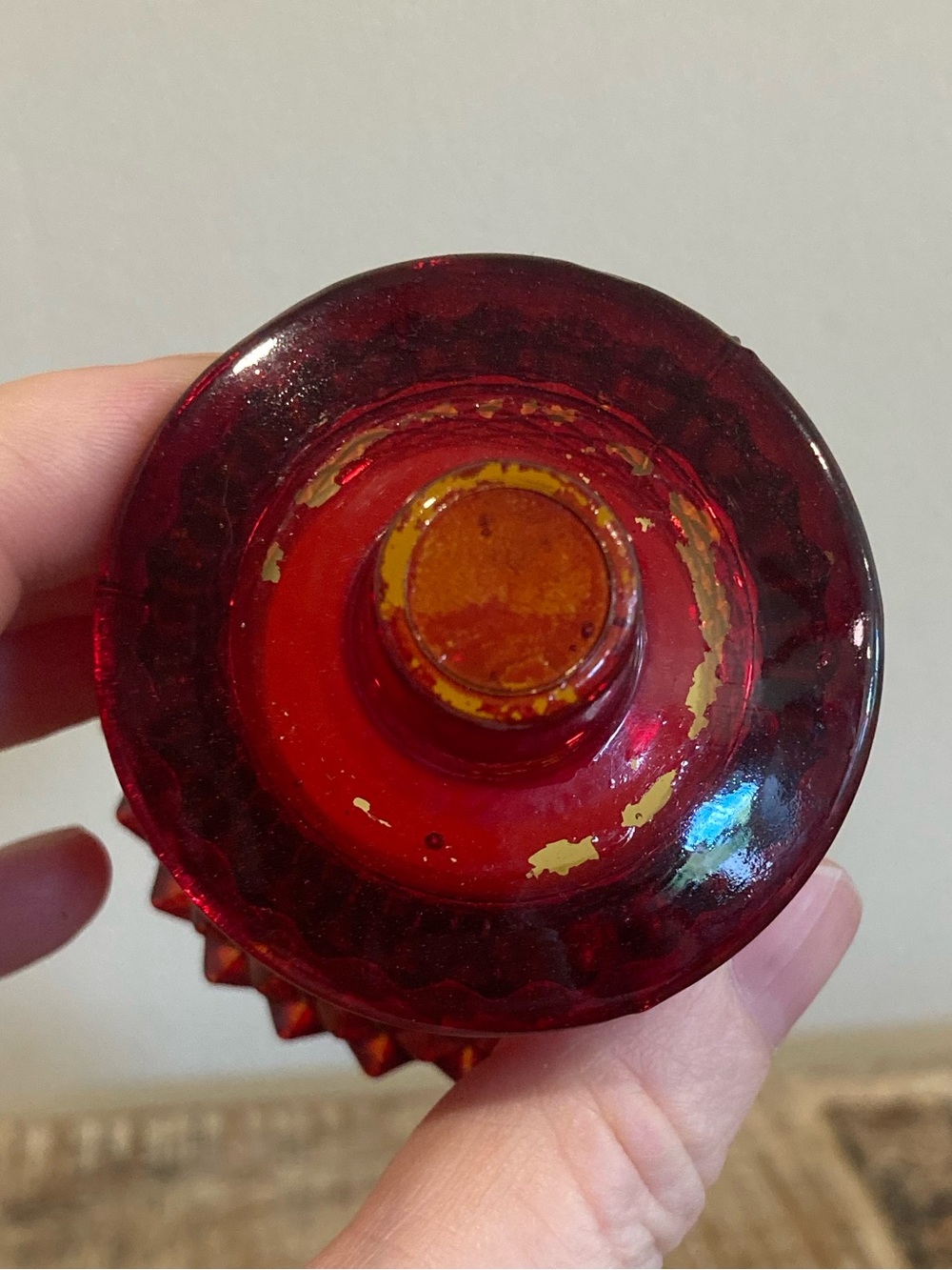2 Pegged Glass Votive Holders Vintage Red Painted Diamond Pattern 70s-80s Decor - Picture 5 of 13